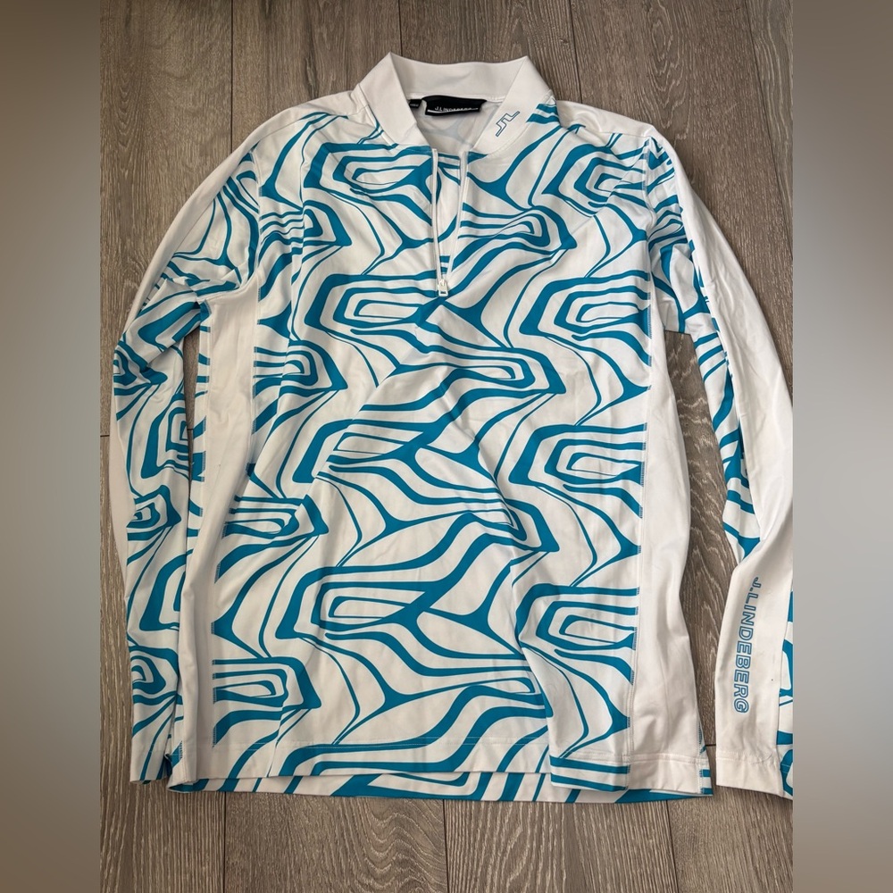 J.Lindeberg Women’s Aqua and White Longsleeve Golf Shirt